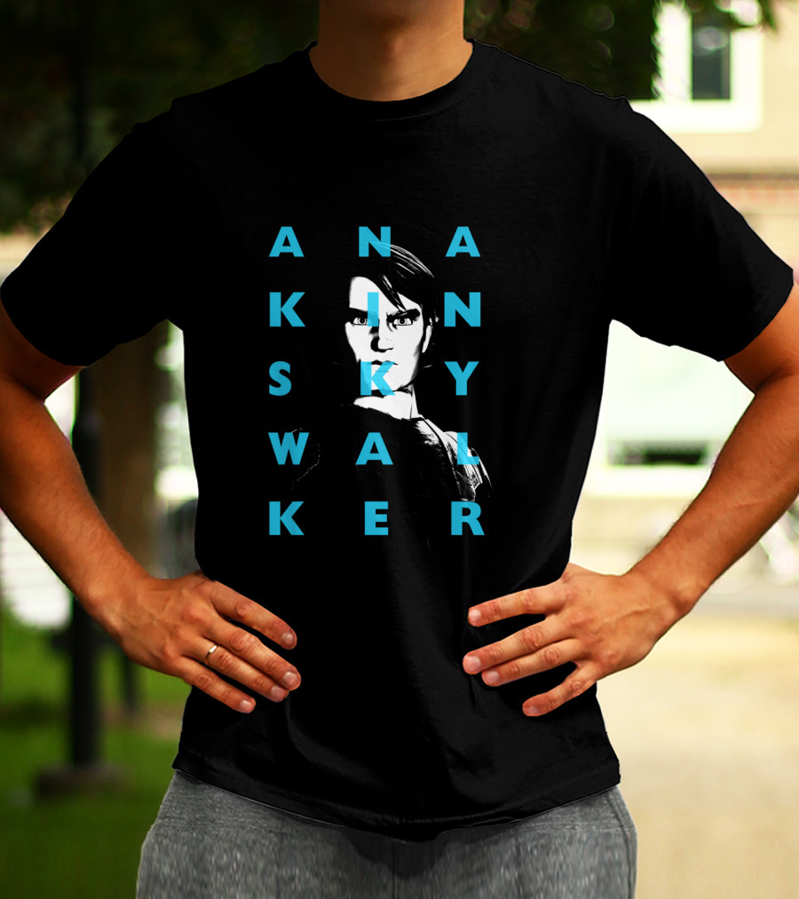 The Clone Wars Anakin Skywalker Text Overlay Black And Blue T-Shirt