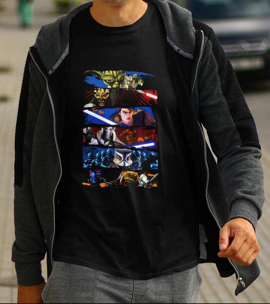 Star Wars The Clone Wars Character Panels Yoda Maul Anakin Grievous Clones T-Shirt