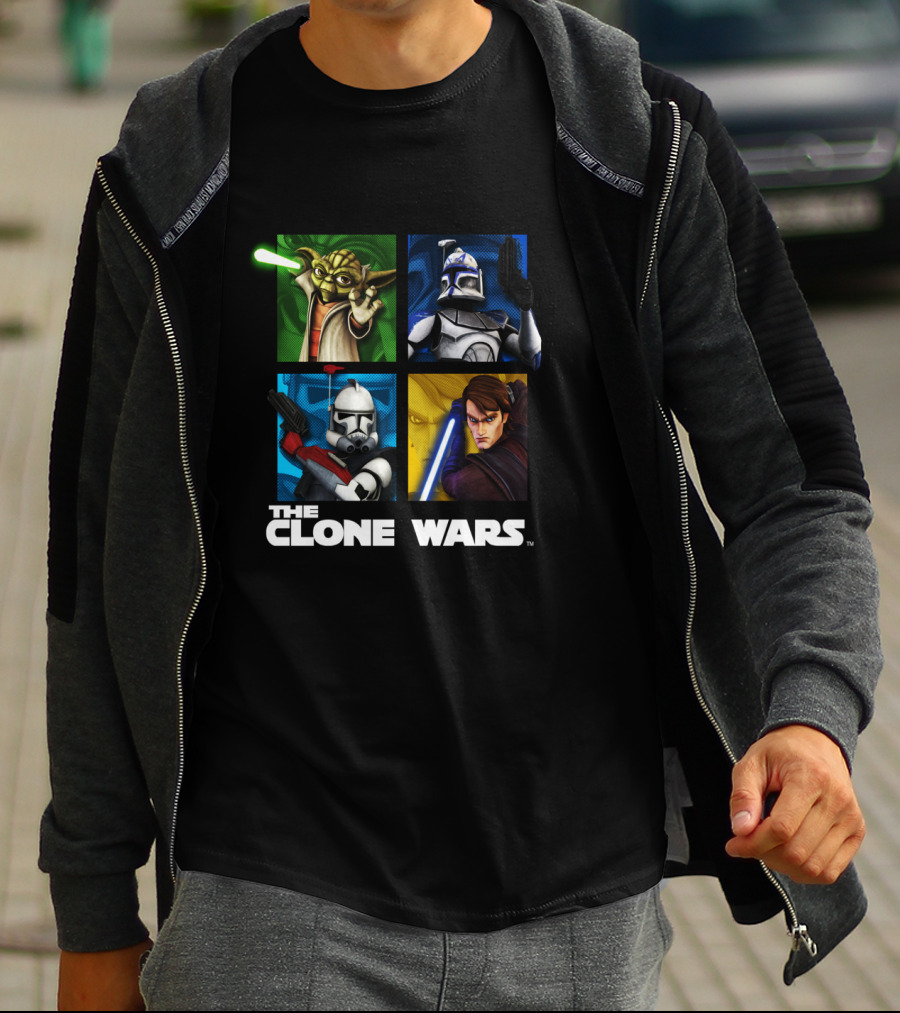 The Clone Wars Group Shot Yoda Anakin Clone Troopers Box Up T-Shirt