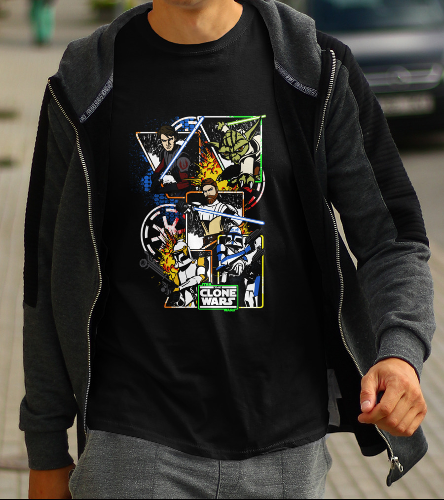 Star Wars The Clone Wars Jedi And Troopers Comic Panels T-Shirt