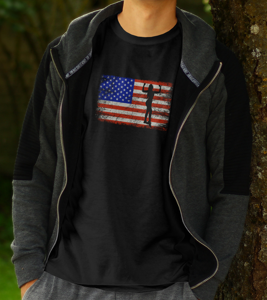 American Flag Bodybuilding Gym Silhouette Fitness Usa T-Shirt