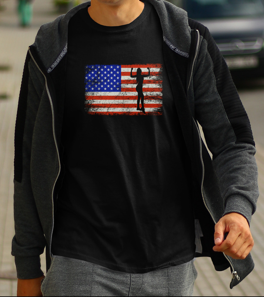 American Flag Bodybuilding Gym Silhouette Fitness Usa T-Shirt