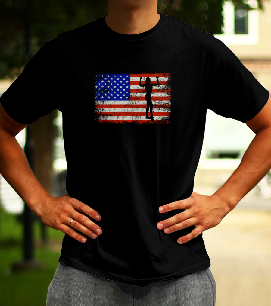 American Flag Bodybuilding Gym Silhouette Fitness Usa T-Shirt