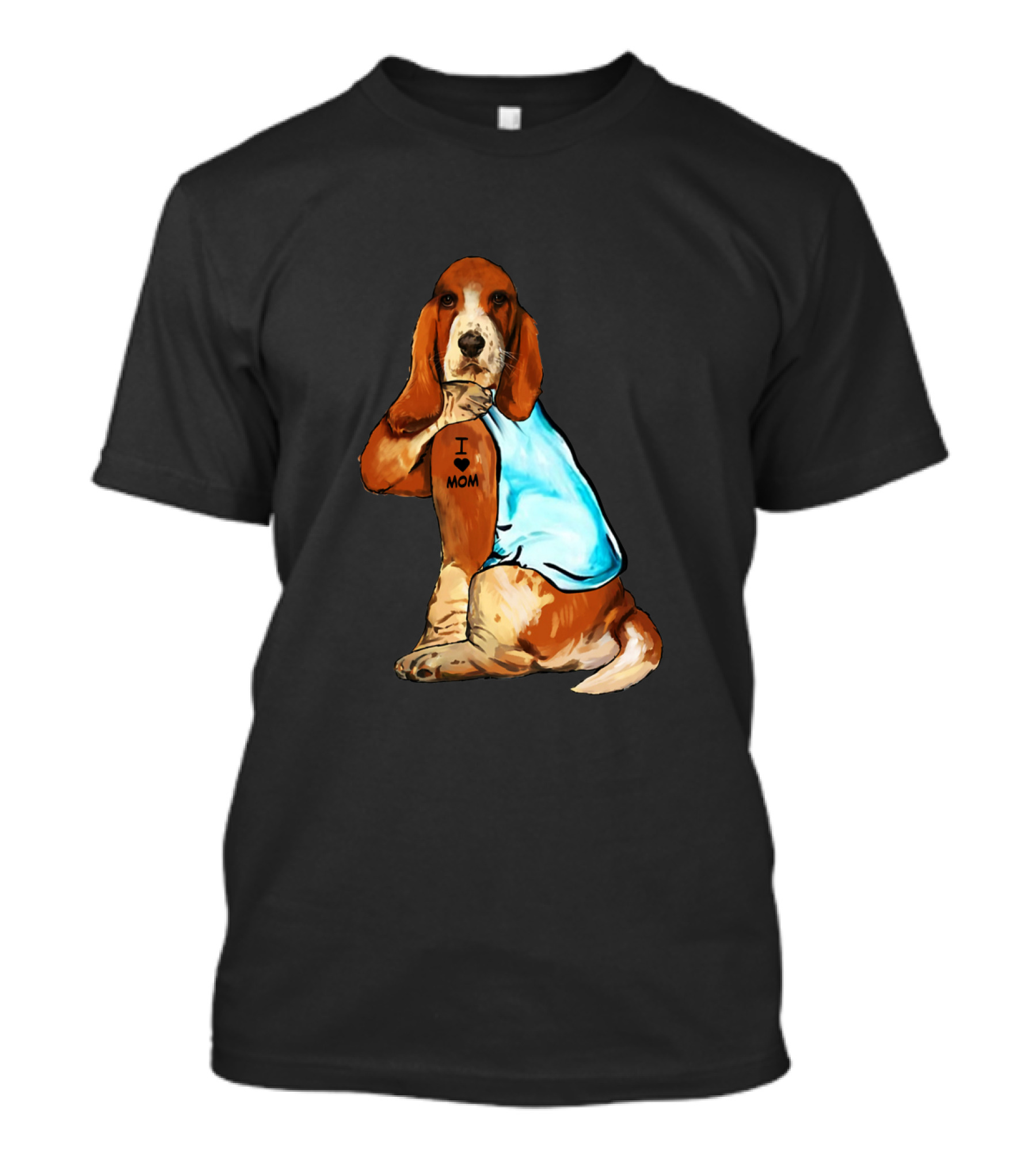 Basset Hound I Love Mom Tattoo Sitting T-Shirt