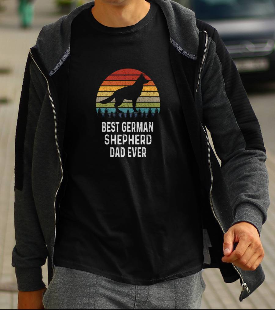 Best German Shepherd Dad Ever Retro Sunset T-Shirt