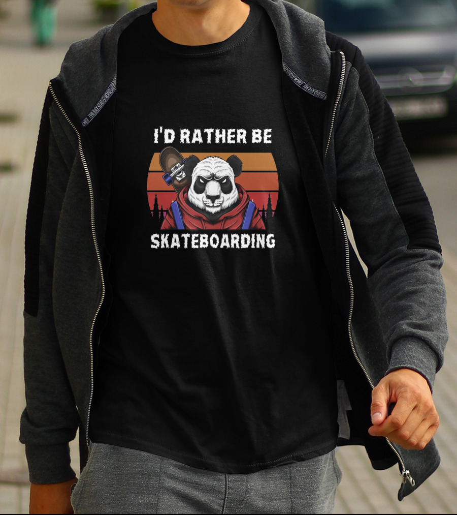 I’d Rather Be Skateboarding Panda With Skateboard Retro Sunset T-Shirt