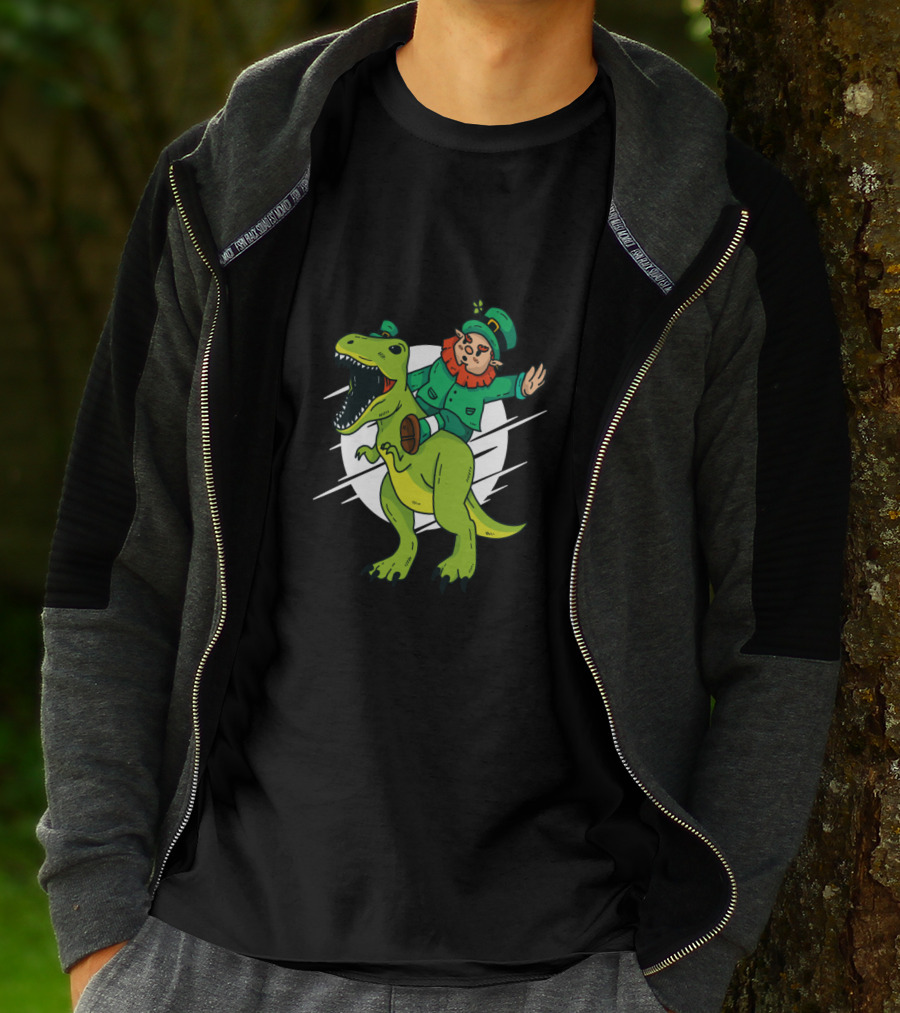 Leprechaun Riding Dinosaur Fantasy Adventure T-Shirt