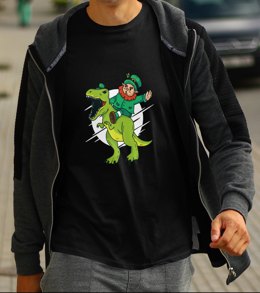 Leprechaun Riding Dinosaur Fantasy Adventure T-Shirt
