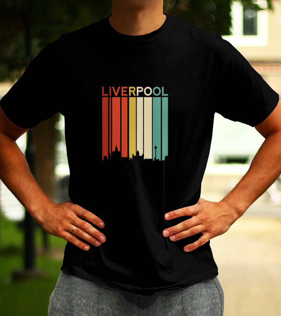 Liverpool England Skyline Retro Columns T-Shirt