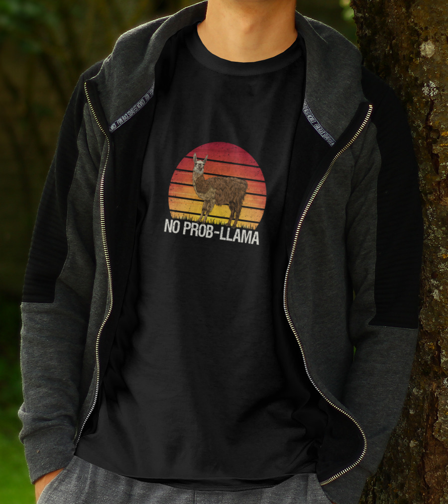 NO PROB LLAMA Vintage Llama Alpaca Retro Sunset T-Shirt