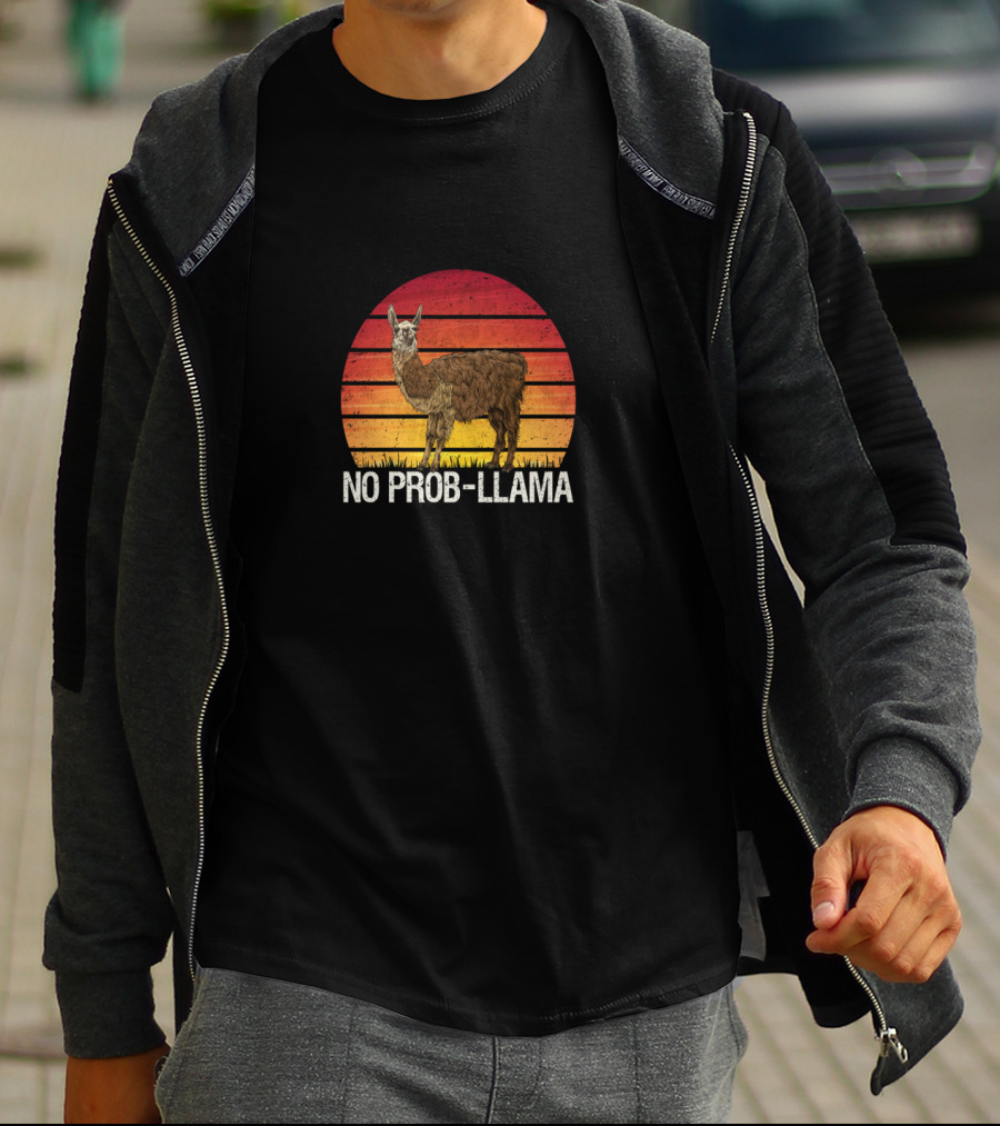 NO PROB LLAMA Vintage Llama Alpaca Retro Sunset T-Shirt