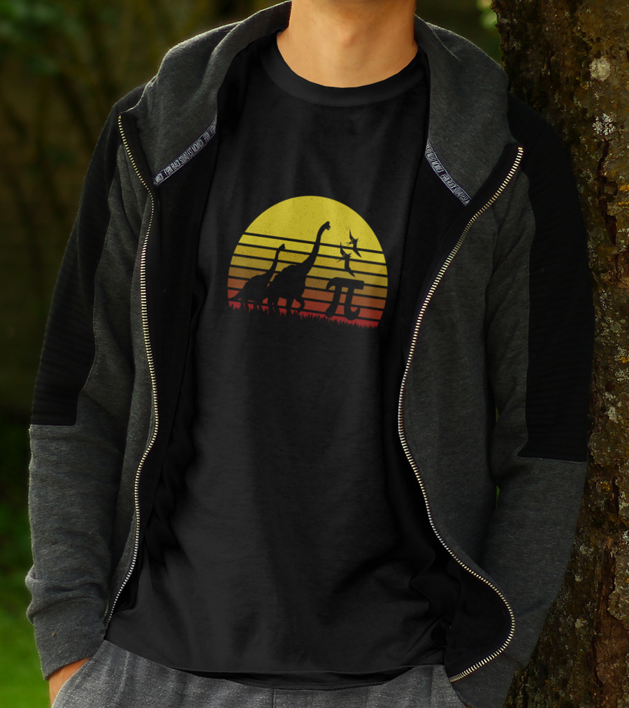 Retro Vintage Dinosaur Pi Day Sunset Scene T-Shirt