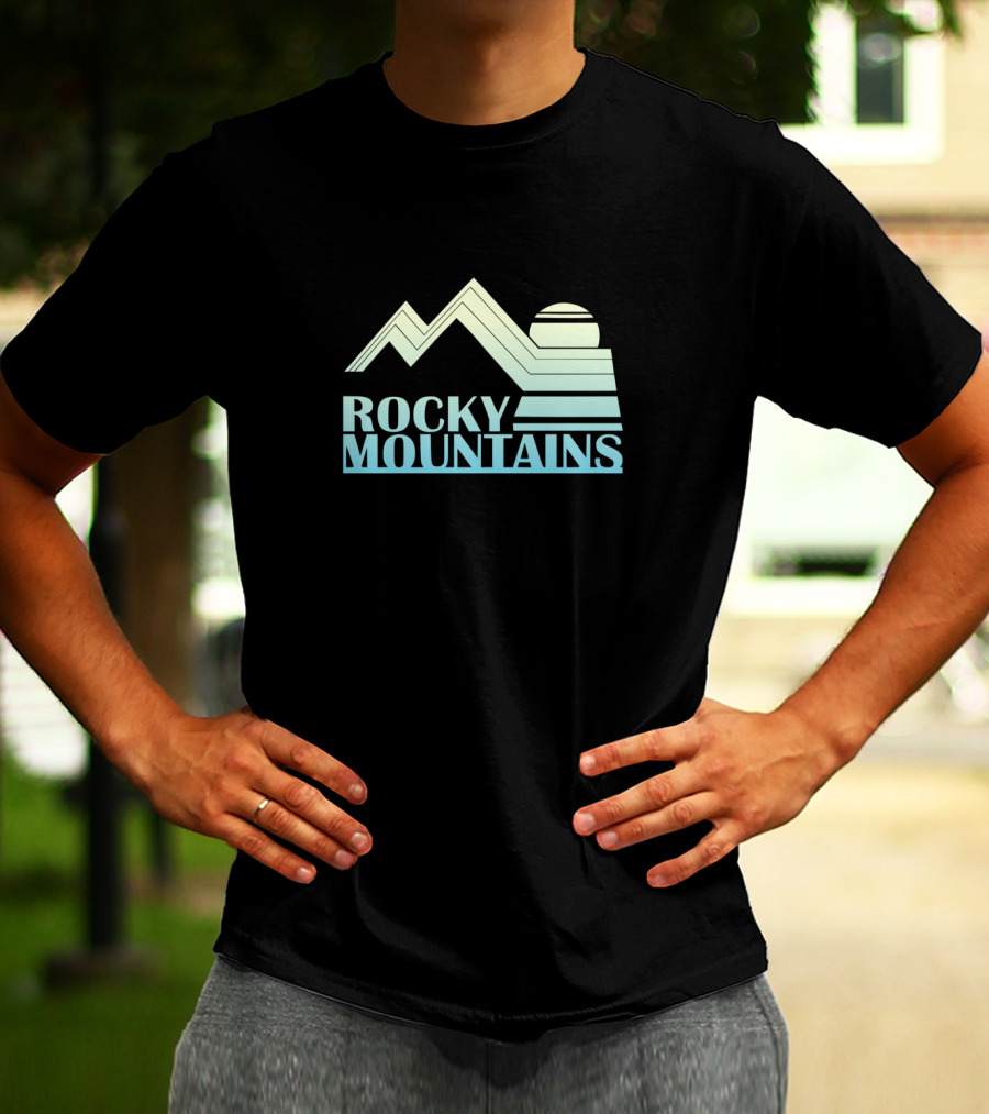 ROCKY MOUNTAINS Retro Sunset Logo Iconic Mountainscape T-Shirt