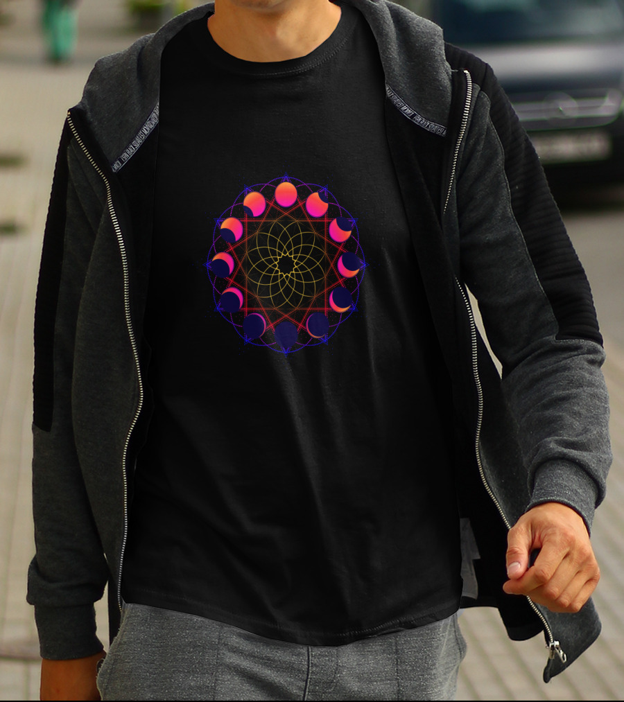 Synthwave Moon Phases Mandala Wicca Witch T-Shirt