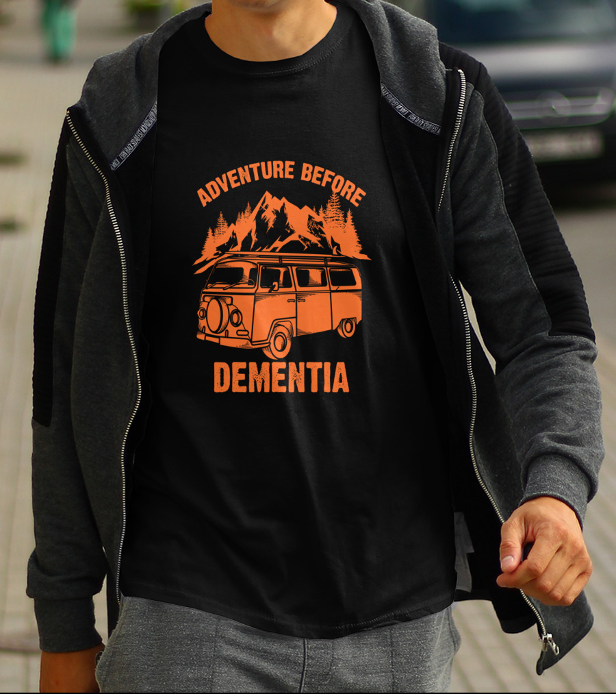 Adventure Before Dementia Vintage Camper Van Mountain Scene T-Shirt