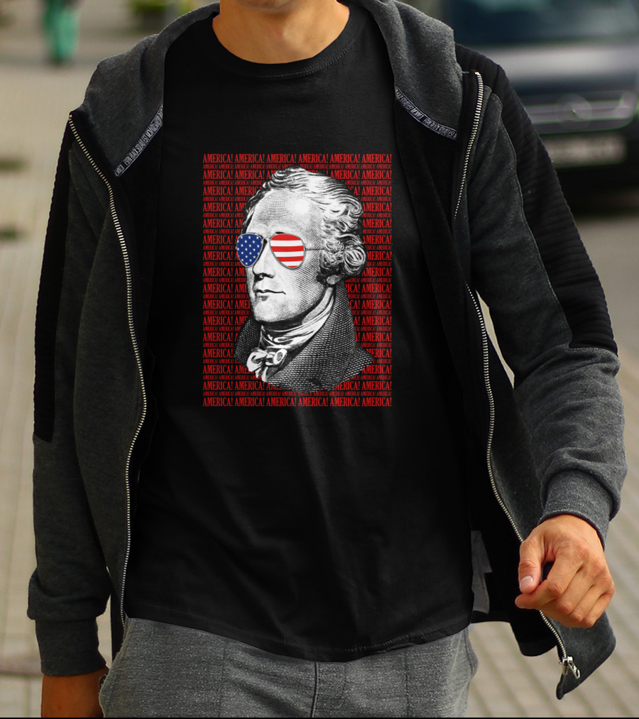 Alexander Hamilton America USA Patriotic Sunglasses Iconic American Flag T-Shirt