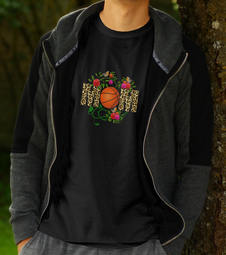 BASKETBALL MOM Cool Leopard Floral Birds T-Shirt