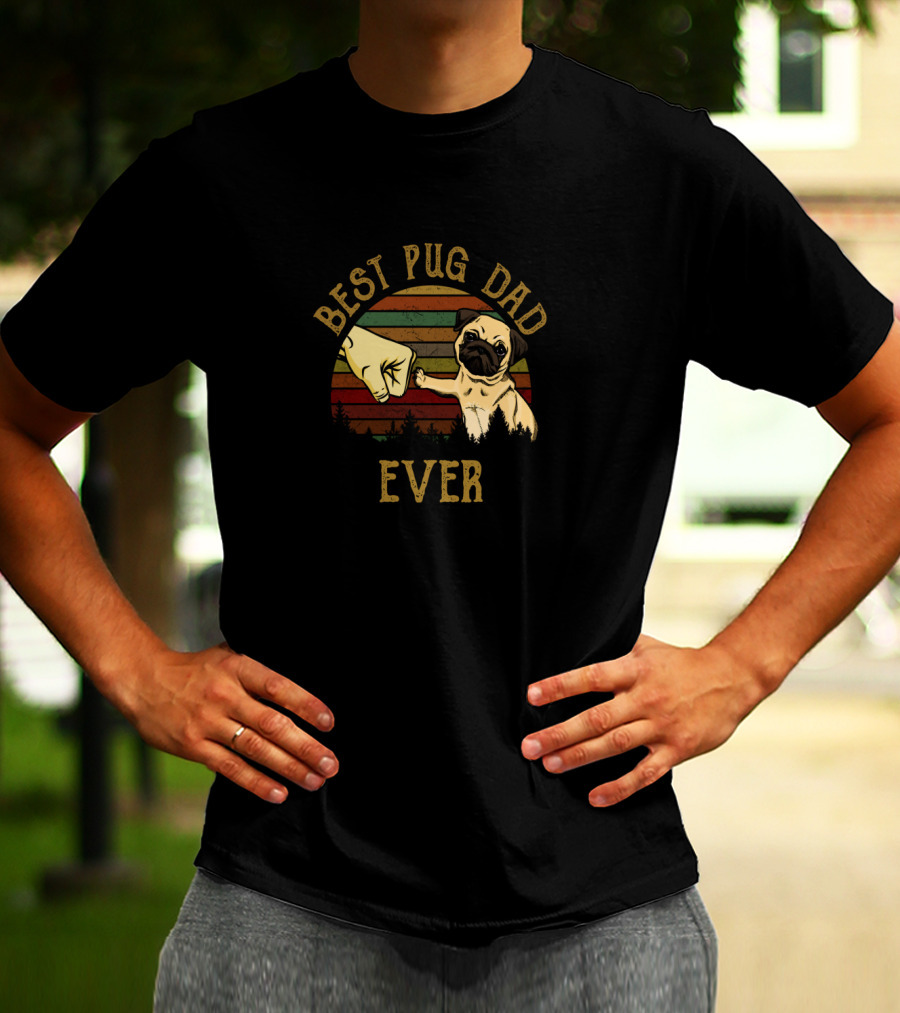 Best Pug Dad Ever Vintage Fist Bump Pug Lover T-Shirt