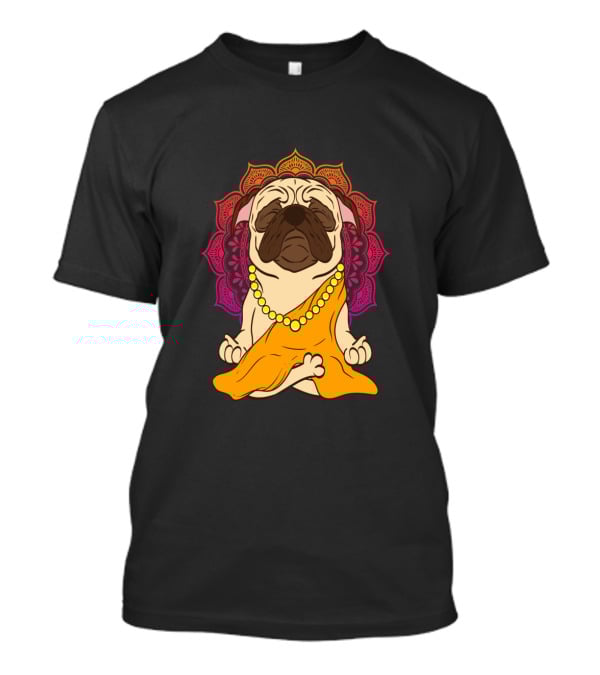 Buddhism Meditation Yoga Pug With Mandala And Beads T-Shirt