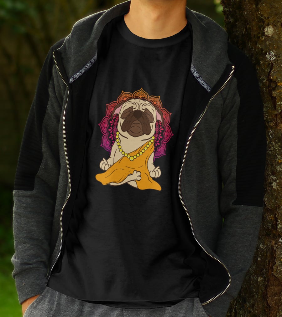 Buddhism Meditation Yoga Pug With Mandala And Beads T-Shirt