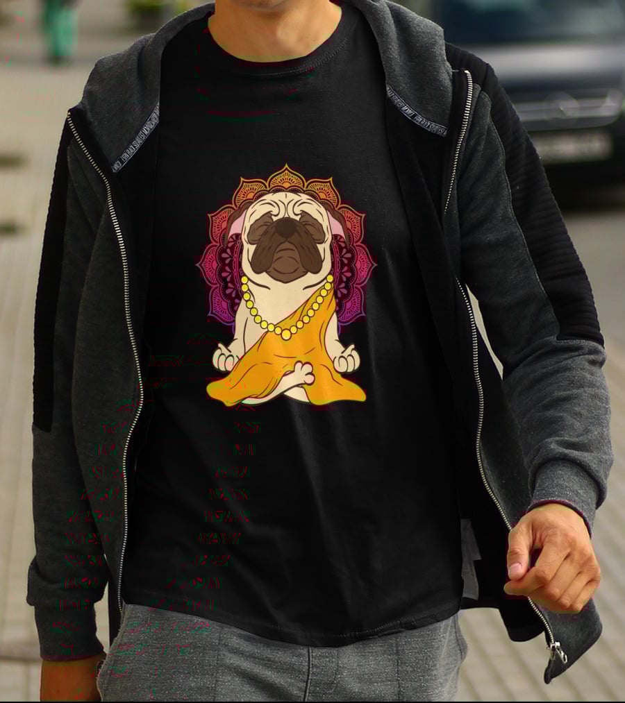 Buddhism Meditation Yoga Pug With Mandala And Beads T-Shirt