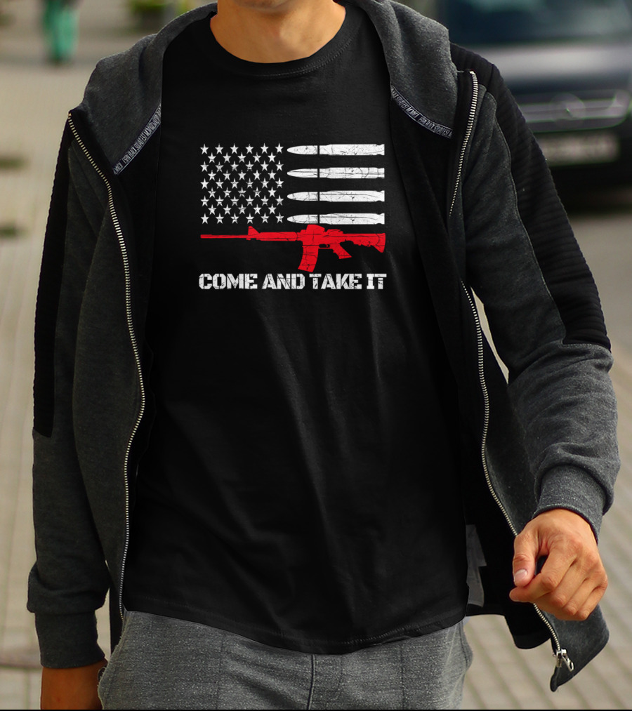 COME AND TAKE IT AR 15 American Flag Bullet Stripes T-Shirt