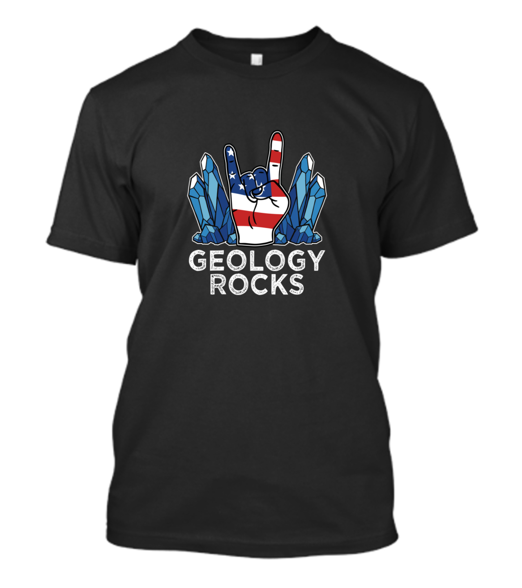 Geology Rocks USA Flag Mineral Crystals Hand Sign T-Shirt
