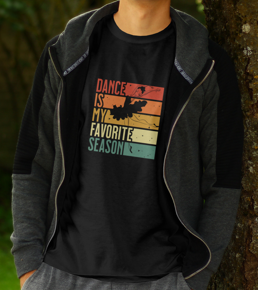 Dance Is My Favorite Season Ballerina Silhouette Retro Sunset Stripes T-Shirt
