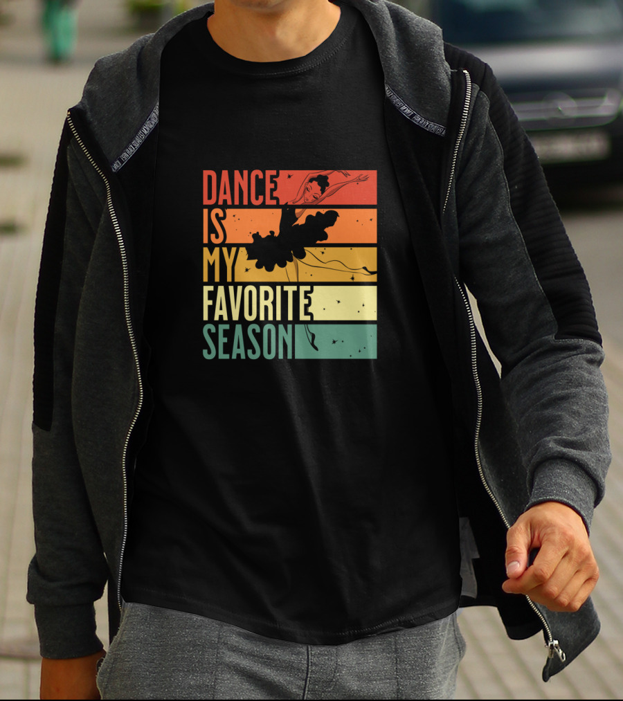 Dance Is My Favorite Season Ballerina Silhouette Retro Sunset Stripes T-Shirt
