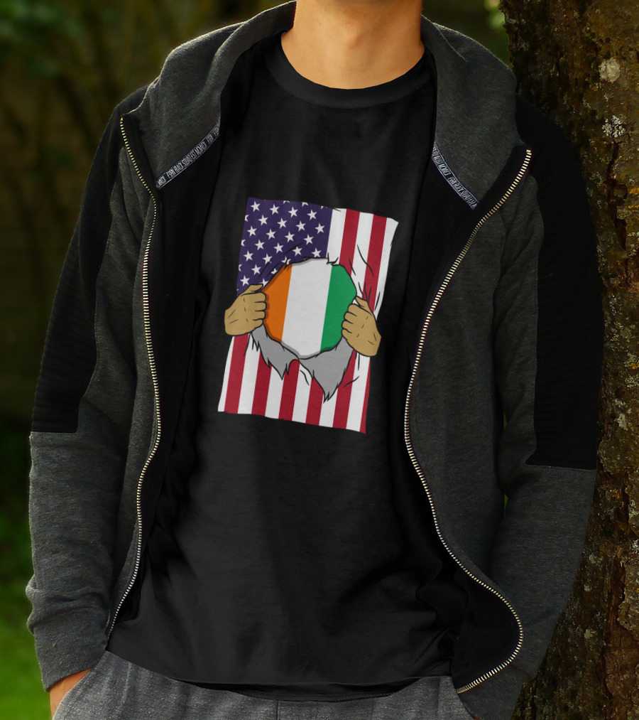 Ivory Coast Flag Inside American Flag Ivorian Pride Home T-Shirt