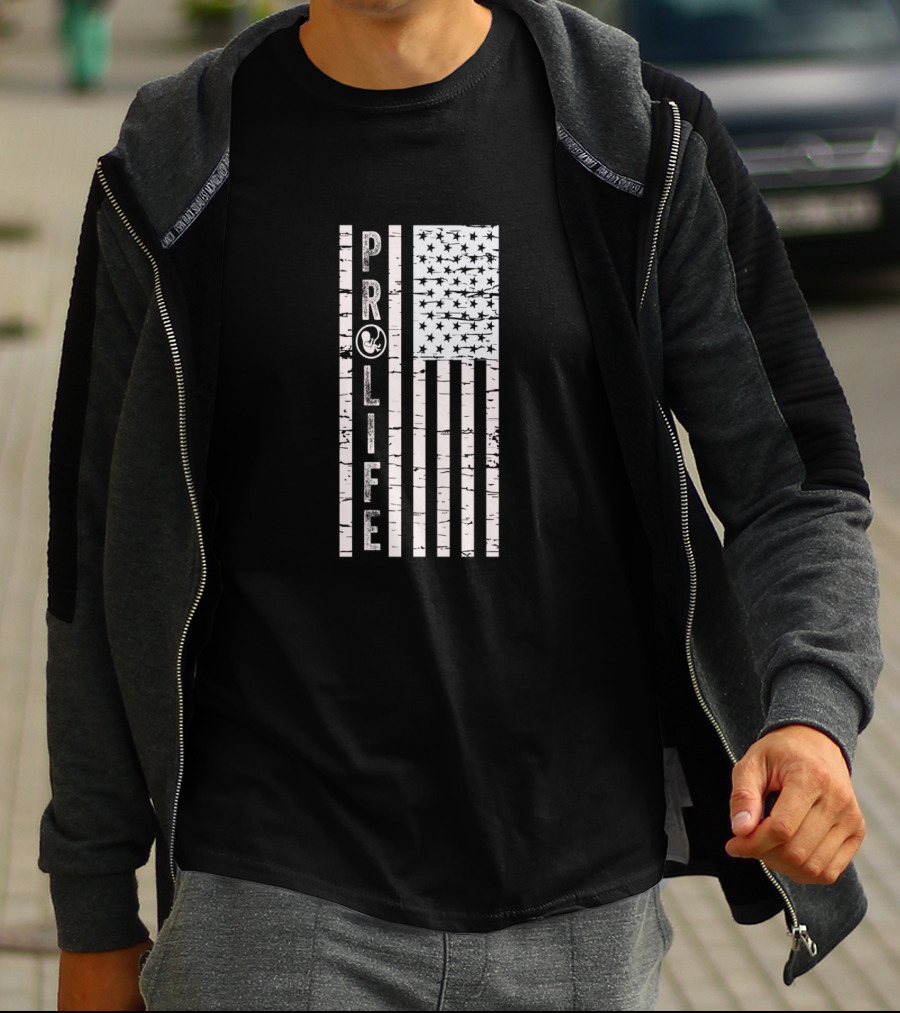 Pro Life Save Unborn Babies Lives American Flag Vertical Distressed T-Shirt