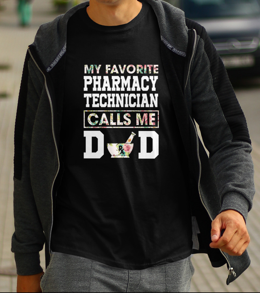 My Favorite Pharmacy Technician Calls Me Dad Retro RX Mortar Pestle T-Shirt