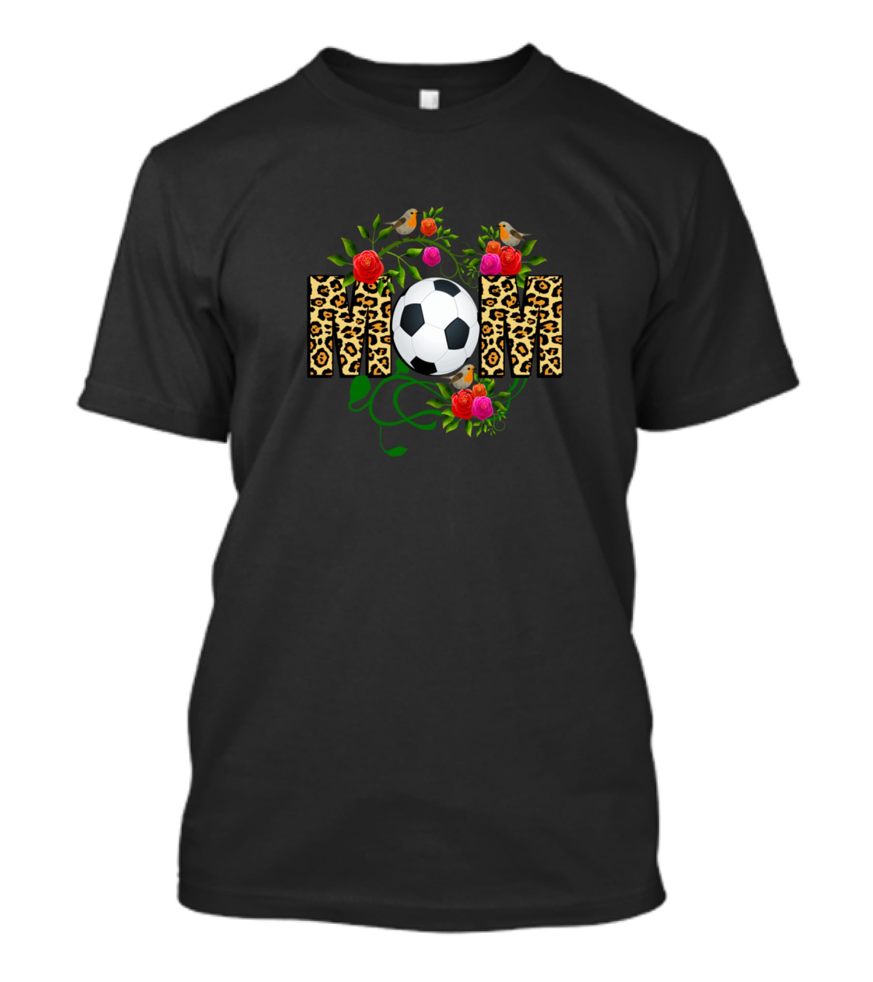 SOCCER MOM Leopard Print Floral Soccer Ball T-Shirt