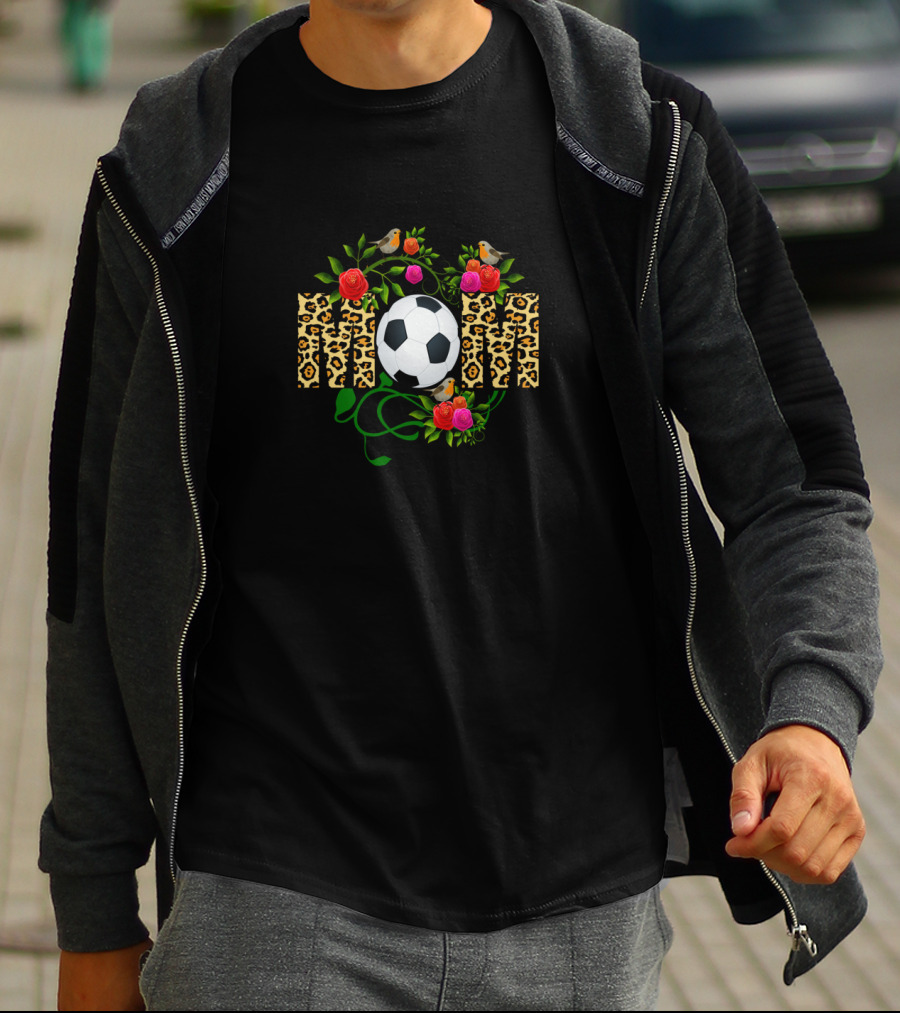 SOCCER MOM Leopard Print Floral Soccer Ball T-Shirt