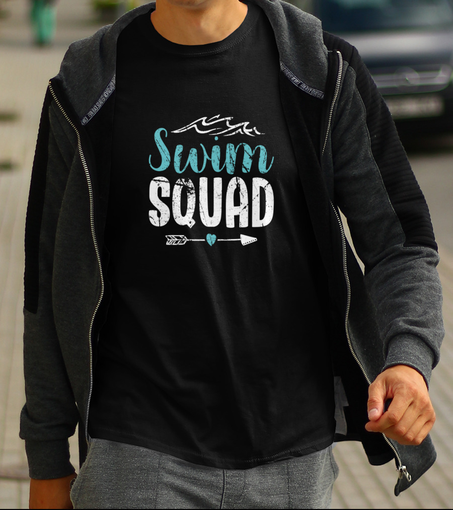 Swim Squad Perfect For Swim Team Athletes Who Race Ocean Waves Arrow Heart T-Shirt