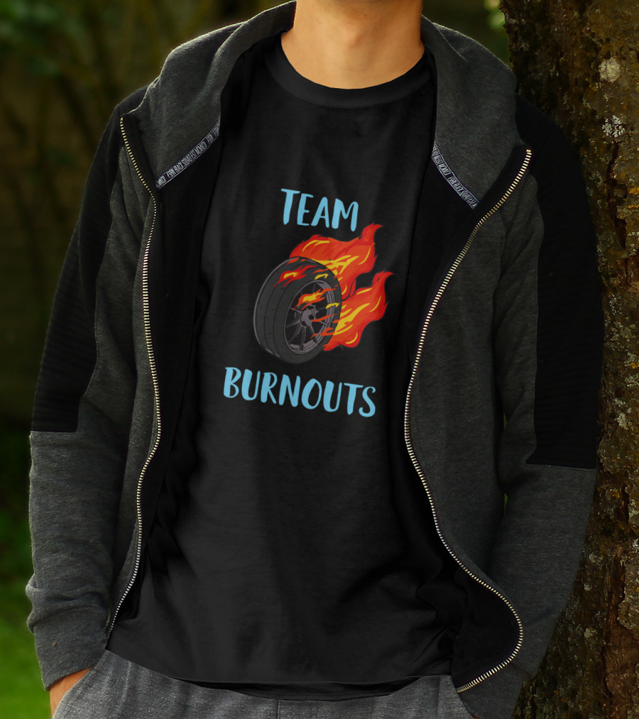 Team Burnouts Gender Reveal Party Idea Baby Boy Reveal Flame Tire T-Shirt