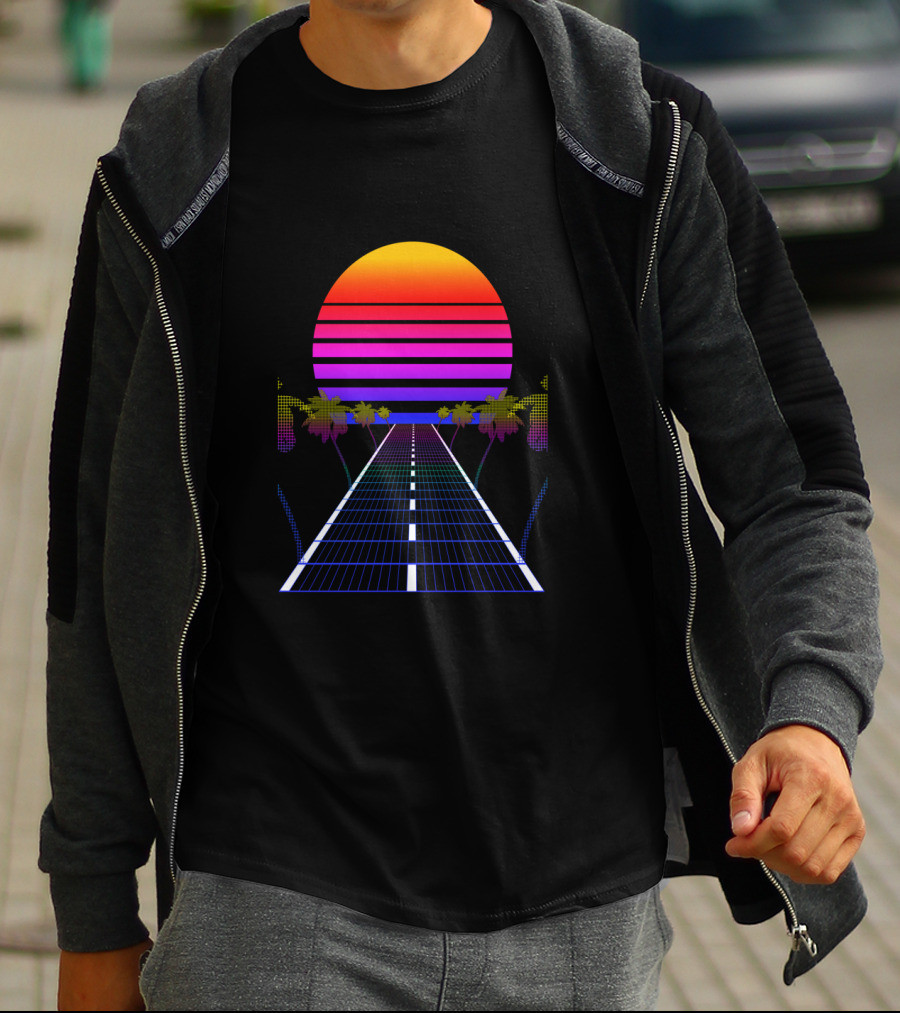 Vaporwavewave Retro Sunset Palm Road T-Shirt