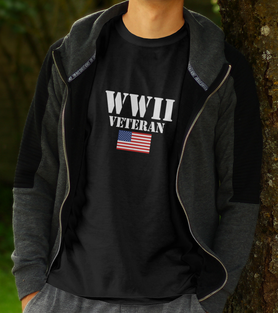 WWII Veteran American Flag Military Veteran T-Shirt