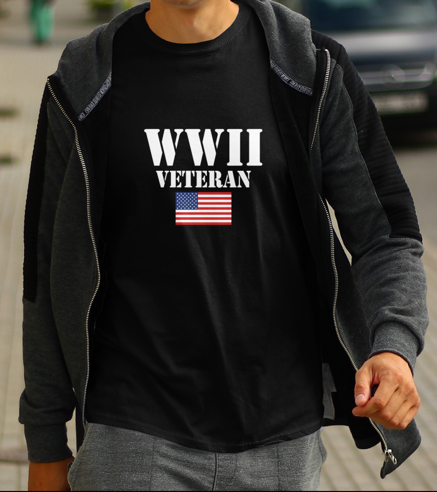 WWII Veteran American Flag Military Veteran T-Shirt