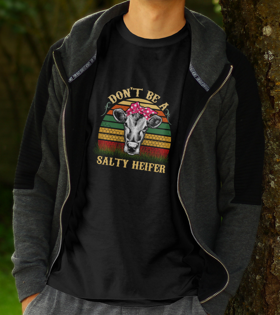 Don't Be A Salty Heifer Vintage Cow With Bow Stripes T-Shirt