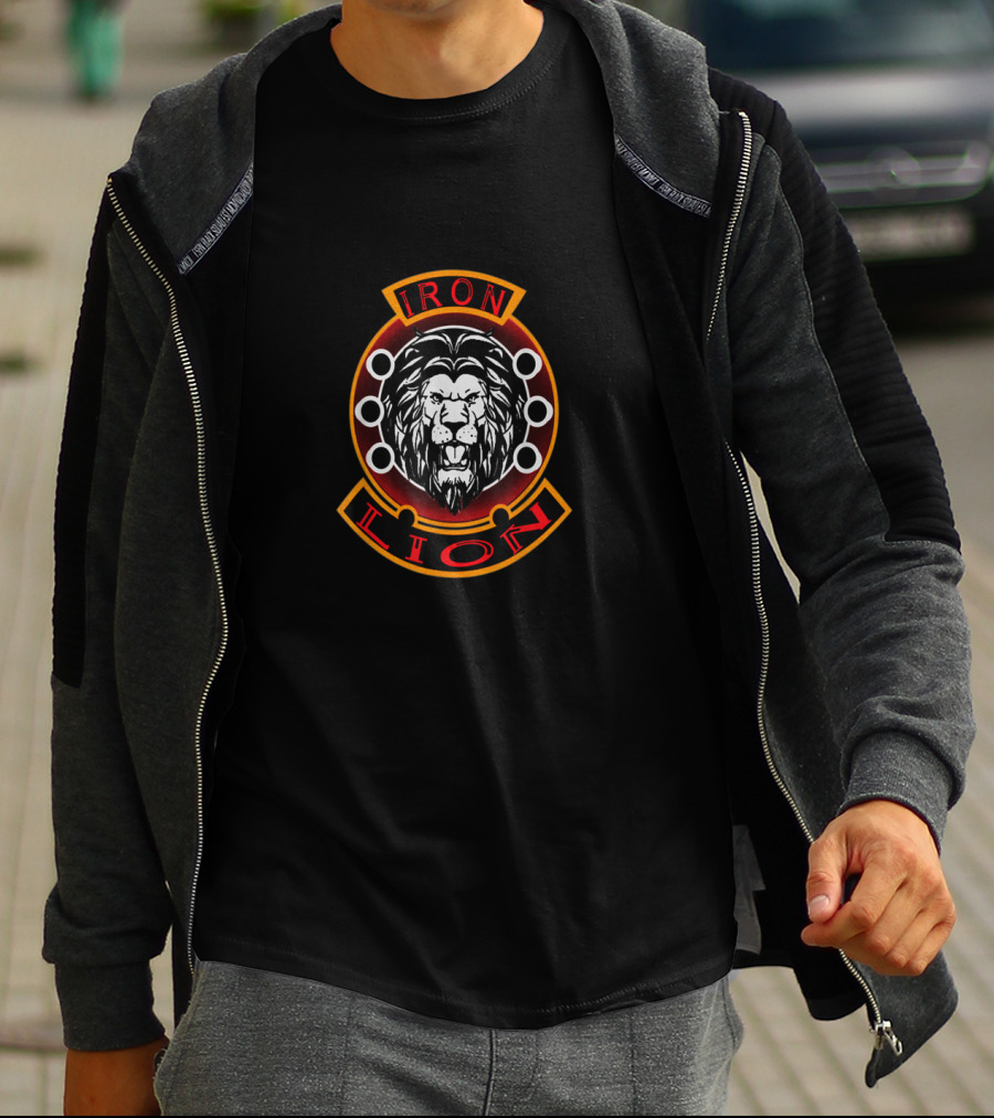 Iron Lion Emblem Featuring Bold Lion Head With Ringed Accents T-Shirt