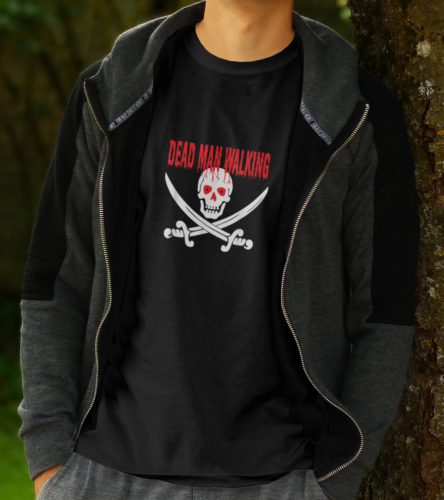 Dead Man Walking Bleeding Skull With Crossed Swords T-Shirt