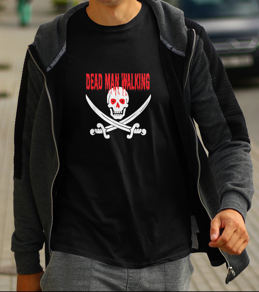 Dead Man Walking Bleeding Skull With Crossed Swords T-Shirt