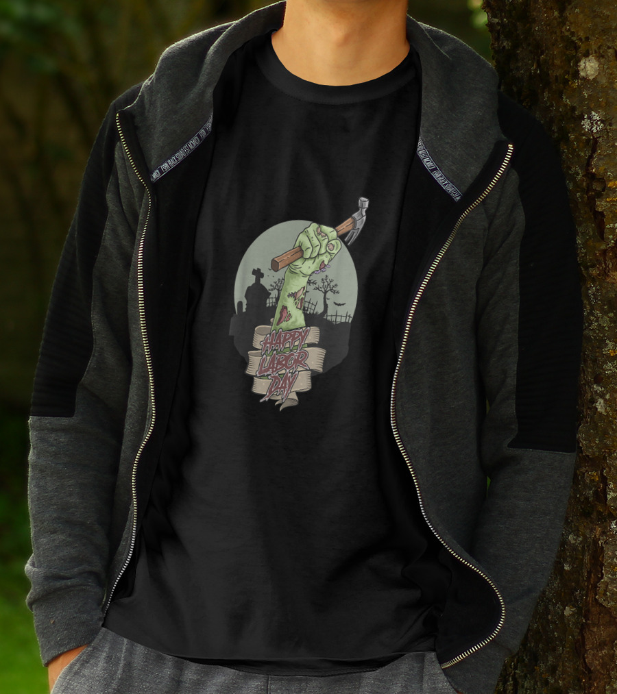 Happy Labor Day Zombie Graveyard Hammer T-Shirt