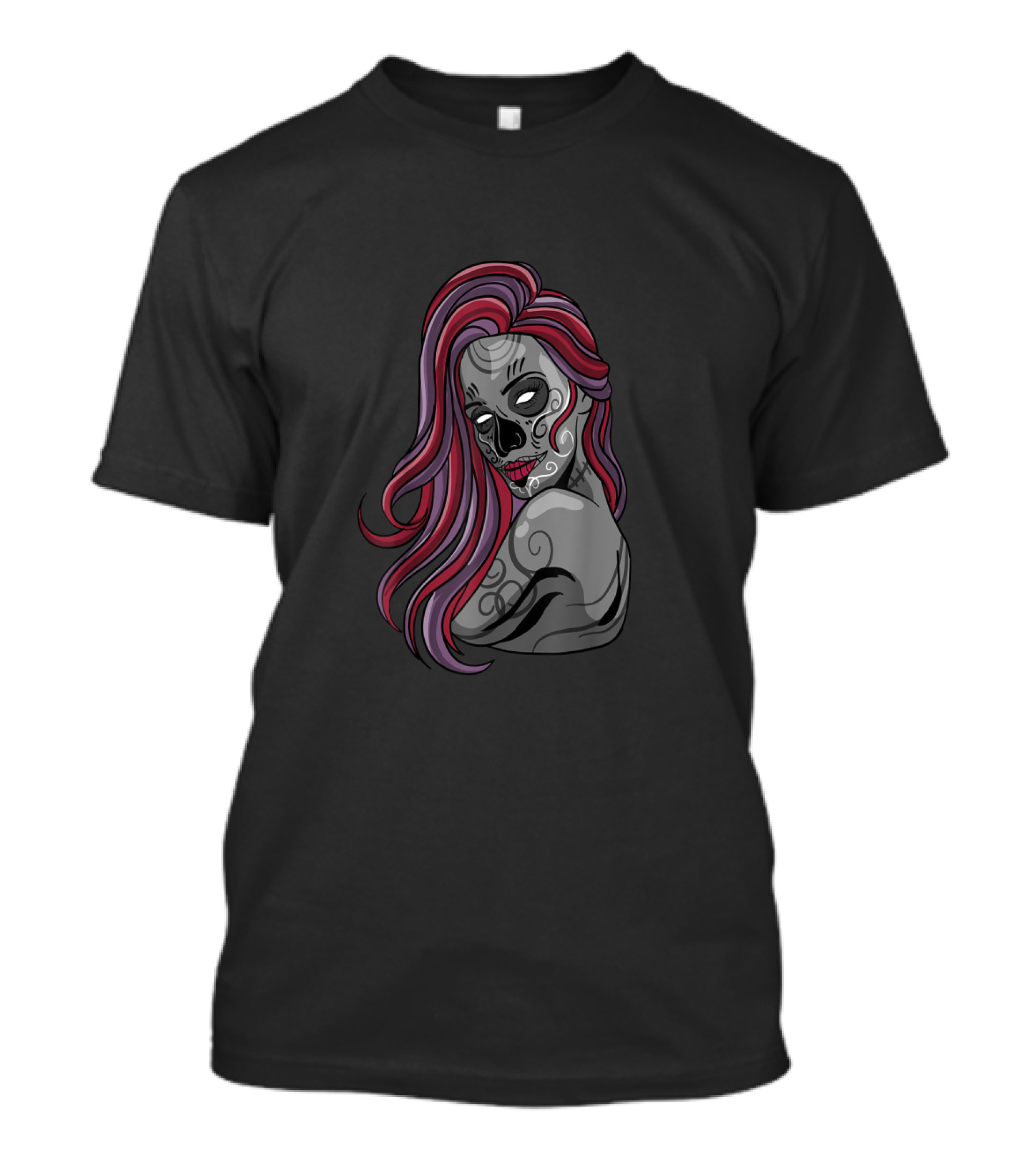 Zombie Girl Cute Undead Living Dead With Pink Hair And Skull Face T-Shirt