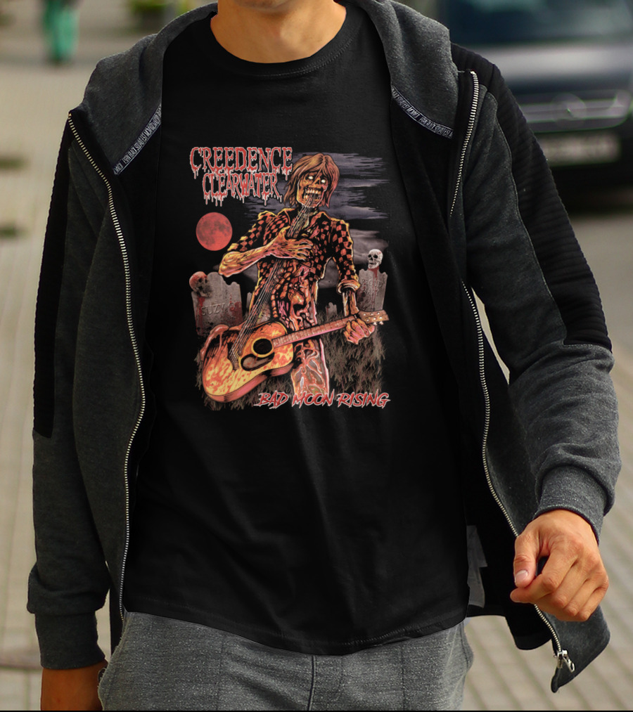 Creedence Clearwater Revival Bad Moon Rising Zombie Guitar Graveyard T-Shirt