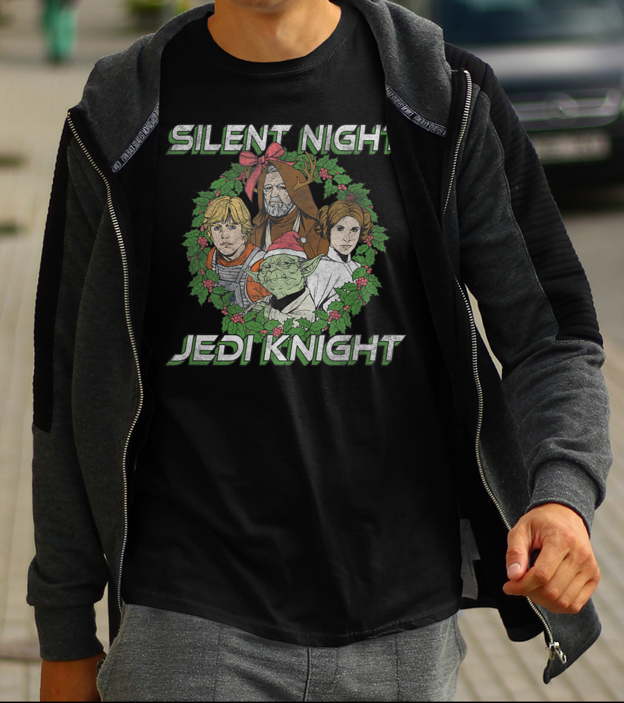 Silent Night Jedi Knight Star Wars Christmas Wreath Group T-Shirt