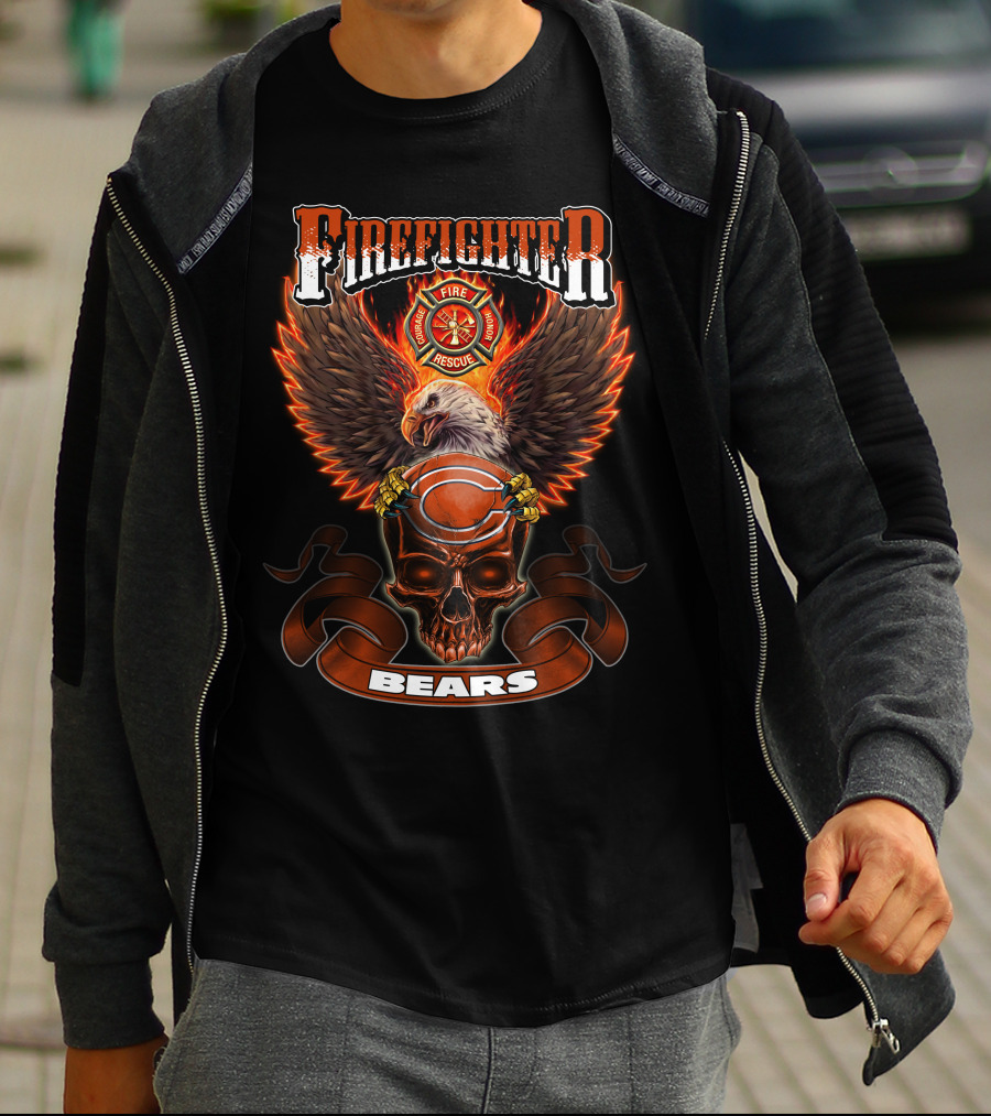 Firefighter Chicago Bears Fire Rescue Eagle Skull T-Shirt