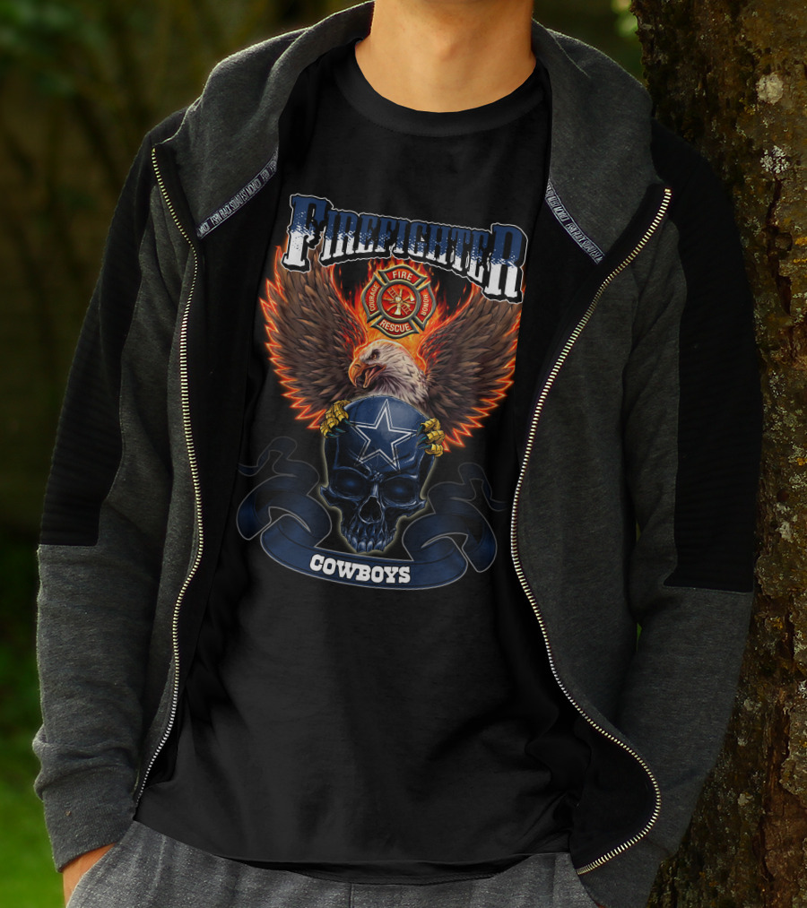 Firefighter Rescue Eagle Skull Cowboys T-Shirt