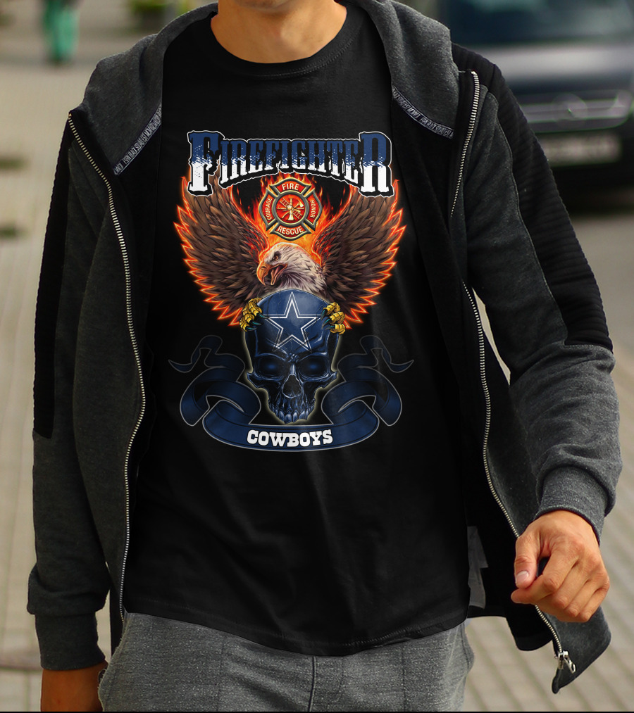 Firefighter Rescue Eagle Skull Cowboys T-Shirt